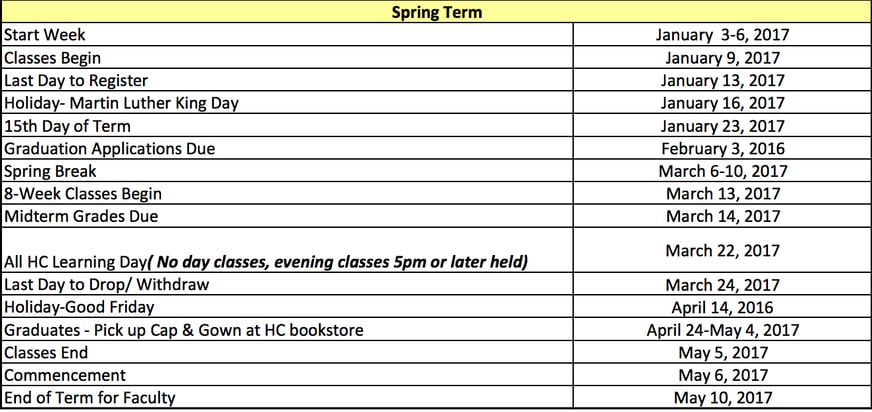 Academic Calendar Hocking College